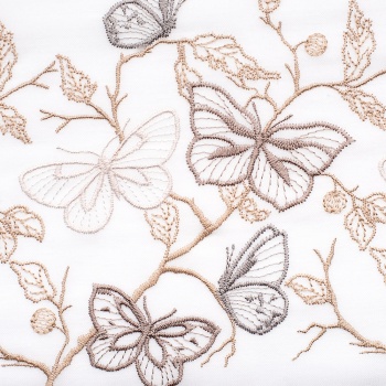 Ткань для штор-кафе коллекция «Butterfly» бежево-серый (На отрез высота 30см)